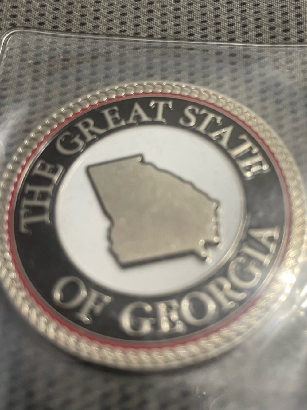 Georgia State Emblem Challenge Coin in Black, White, Red, and Gold